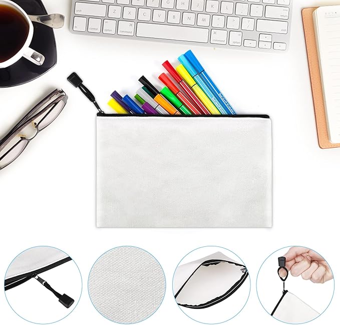 12 Pack DIY Craft Cotton Canvas Bag, Multi-Purpose Cosmetic Bag Makeup Pouches with Zipper Travel Toiletry Bag (XS, white)