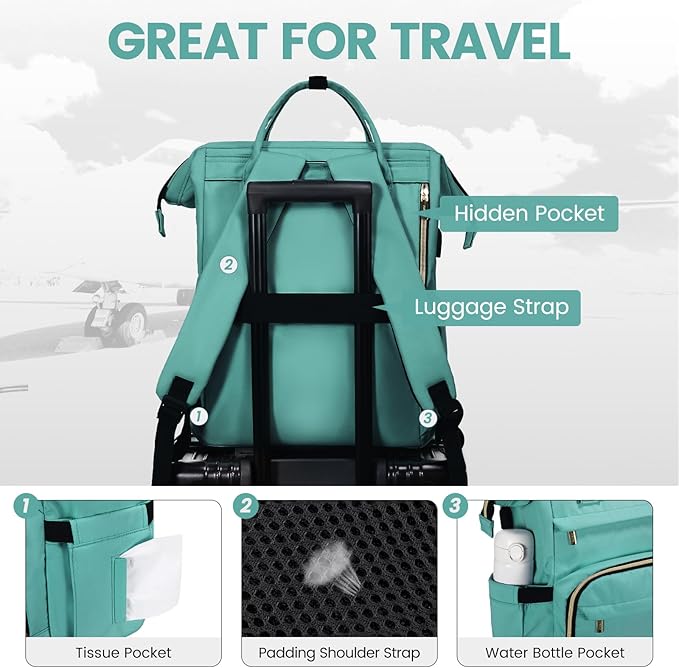 LOVEVOOK Laptop Backpack for Women,18 Inch Professional Womens Travel Backpack Purse Computer Laptop Bag Nurse Teacher Backpack,Waterproof College Work Bags Carry on Back Pack with USB Port,Mint Green