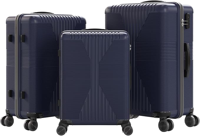 Karl home Luggage Sets 3 Piece, PP Hard Case Suitcase Set with Built-in Lock Spinner Wheels, Lightweight Durable Carry on Luggage for Business Travel - Blue (20"/24"/28")