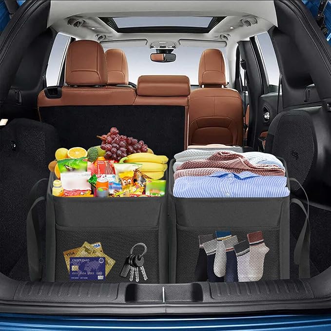 LHZK Standing Extra Large Utility Tote Bag with Metal Wire Frame and the Sides Rinforced, Extra Large Tote Bag with Handle, Reusable Grocery Bags Foldable, Beach Bag, Car Tote (Black)