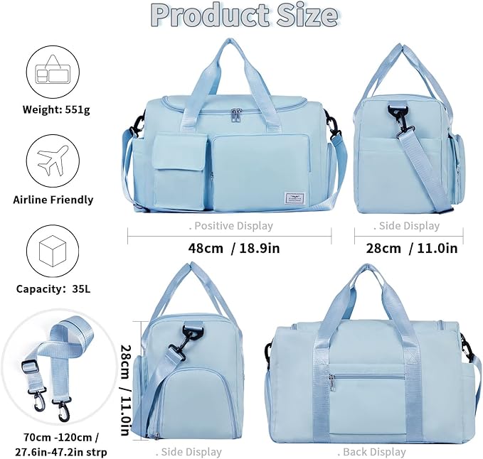 FIORETTO Women's Gym Duffle Bag with Shoes Compartment, 30L Capacity, Ideal for Travel, Gym, Sports, Duffel, Weekender