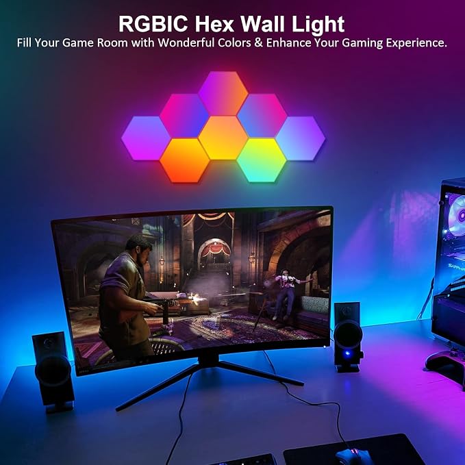OJQ 8 Pack Hexagon Lights Wall RGB Panel Hexagonal Gaming Led Lights | Room Decor Wall Lights Gifts for Men/Women Honeycomb Shape Panels Hexagon Gaming Led Lights for Bedroom Children