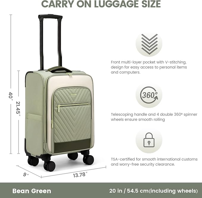 LOVEVOOK Carry On Luggage 22x14x9 Airline Approved,20 Inch Carry-on Suitcase for Women,Softside Suitcases with Wheels,Rolling Checked Luggage with TSA Lock,Lightweight Travel