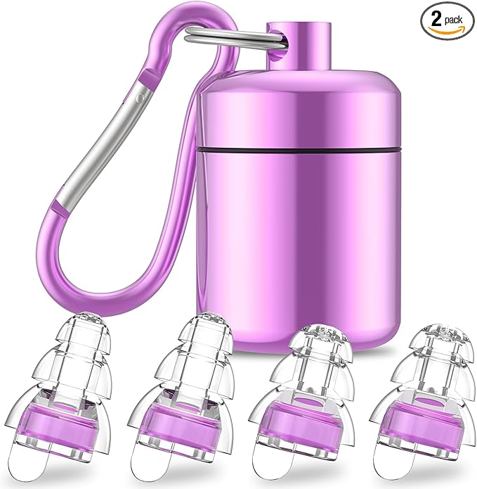 High Fidelity Concert Earplugs for Concerts Musicians，Earplugs for noise reduction，24db Advanced Filter Technology Ear Protection for Music Festivals,DJ's, Nightclub, Drummers - 2 Pairs(Purple)