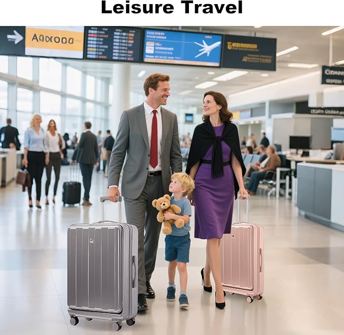 Gets Carry on Luggage Airline Approved,20 Inch Abs+Pc Hardshell Spinner Luggage With Cup Phone Holder and USB Charger,Front Pocket Durable Suitcase for Women Men-Pink
