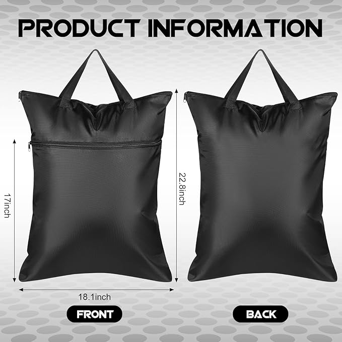 Kingdder 2 Pcs Large Travel Laundry Bag for Dirty Clothes with Handle 18" x 23" Heavy Duty Waterproof Wet Dry Bags for Swimsuit with 2 Zippered Pockets Washable for Sports Gym Dorm(Black)