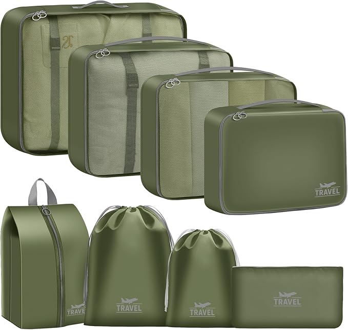 Packing Cubes for Travel - 8 Set Luggage Organizer Bags for Family, Mesh Breathable Packing Cubes for Suitcases Durable Travel Essentials Bags Set