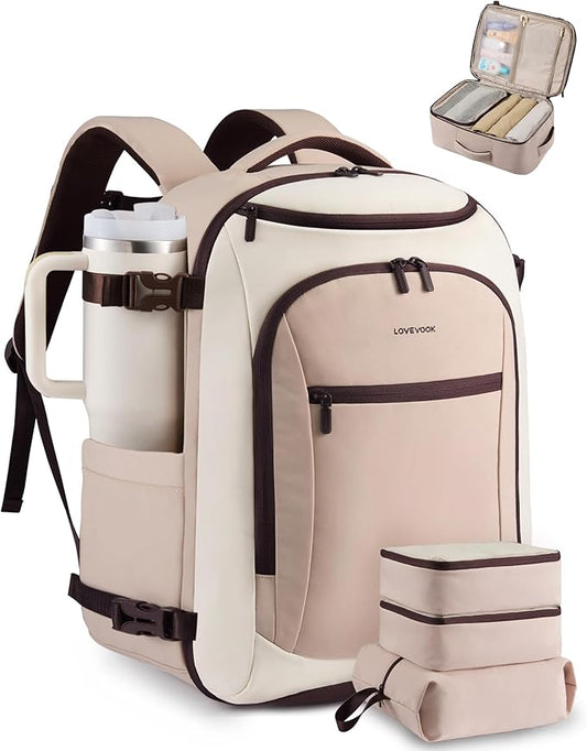 LOVEVOOK 40L Travel Backpack for Women & Men,Airline Approved Carry On Backpack with 3 Packing Cubes,TSA Waterproof Personal Item Bag,Weekender Overnight Essentials Backpacks fits 18" Laptop