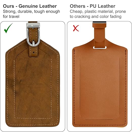 Antique Saddle Genuine Top Grain Leather Luggage Tag
