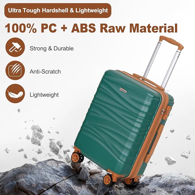 Romswi Expandable 22x14x9 Airline Approved 21" Carry On Luggage,Hardshell Suitcase with Double Spinner Wheels for 20% More Space, Lightweight Hardside Luggage, Scratch-Resistant & YKK Zipper, Green