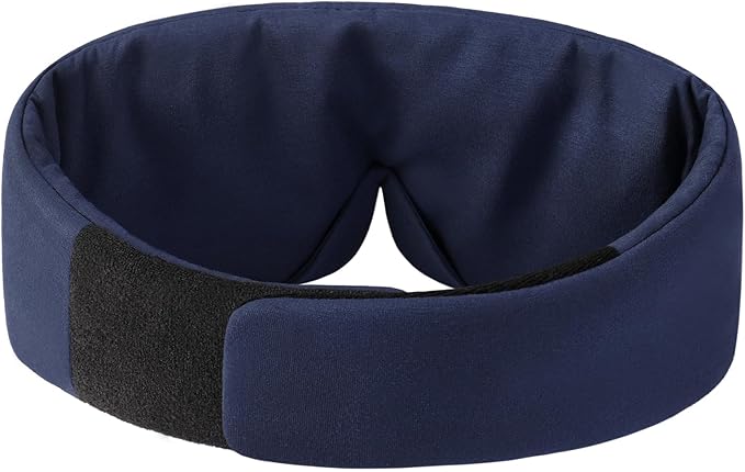 ALASKA BEAR Wraparound Style Organic Cotton Eye Mask with Padded Nose, Big Wide Headband and Large Coverage Ear Muff Sleeping Mask with Bottom Flap for Full Blackout, Dark Blue