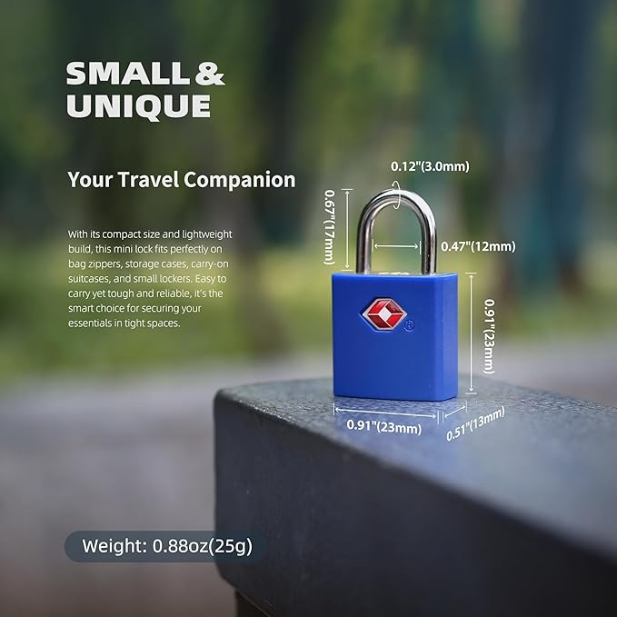 TSA Approved Locks for Luggage 4 Pack, TSA Locks for Luggage Travel Accessories, Small Padlock with Key, Weatherproof Outdoor Use Keyed Mini Padlock for Suitcase, Backpack, Bag, Zipper