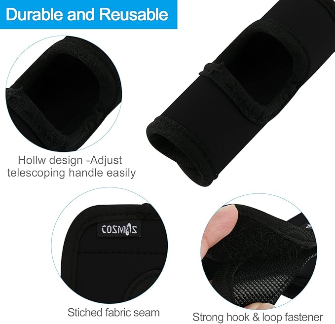 Cosmos 5 Pcs Neoprene Luggage Handle Wrap Soft Grip Handle Cover Luggage Identifier with Hollow Design for Push-Button Handle Trolley Handle and Travel Suitcase Trolley Case (Black)