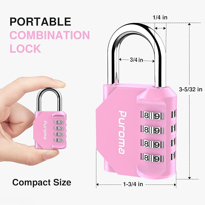 Puroma 2 Pack Combination Lock for Locker 4 Digit Outdoor Waterproof Padlock for School, Gym, Sports, Fence, Toolbox, Gate, Case, Outdoor, Hasp Storage (Pink)