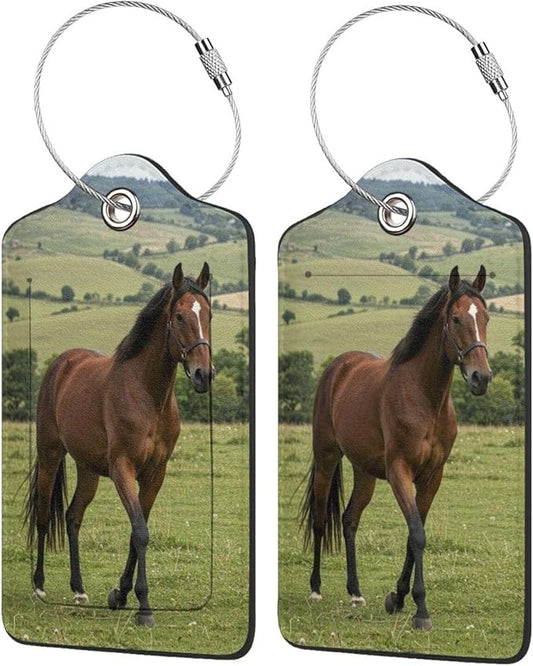 2 Pack Luggage Tags for suitcases Horse TSA Approved Label Luggage Tag Baggage Tag Leather Stainless Steel Loop Label Tag for Men Women Travel Bag Suitcase