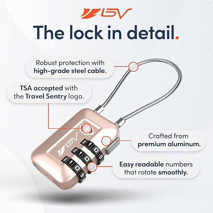 TSA Accepted Luggage Travel Lock, Set-Your-Own Combination Lock for School Gym Locker, Luggage Suitcase Baggage Locks, Filing Cabinets, Toolbox, Case (Titanium, 1 Pack)