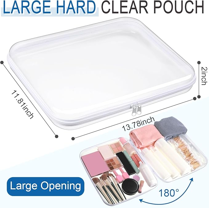 Sanwuta 6 Pcs Clear Hard Zipper Case Plastic Zipper Pouches Transparent Makeup Bag Pencil Case Pouches Toiletry Diaper Bag for Travel Toy Storage Organizer Bins(White,13.78 x 11.81 x 2 Inch)