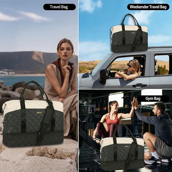 Weekender Bag, Large Travel Duffel Bag for Women, Carry on Overnight Bag with Shoe Compartment and Toiletry Bags