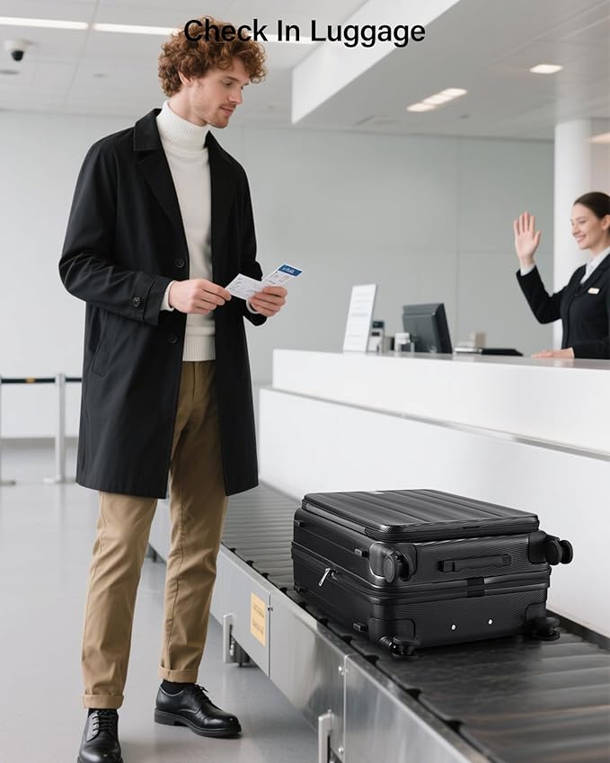 Hanke 26 Inch Expandable Luggage Top Opening Checked Bag Luggage Hard Shell Suitcases with Wheels Lightweight Travel Luggage Heavy Duty Luggage Suitcase with Lock for Woman Men-Jet Black