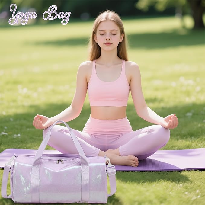 BTOOP Duffle Bag for Girls Kids Gym Sports Women Workout Travel Bag Weekender with Shoe Compartment and Wet Pocket (Purple)