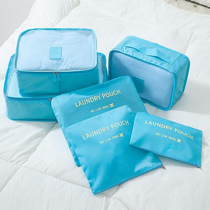 6 Set Packing Cubes for Travel Luggage Packing Bags Reusable Lightweight Suitcase Organizer Cubes Set for Travel Accessories (Sky Blue)