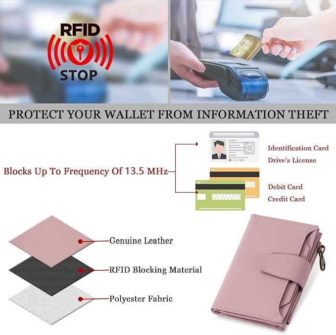 Airkit Small Wallet Women RFID Blocking Soft Leather Bifold Compact Card Holder Wallet for Women with Zipper Coin Pocket 4 ID Window