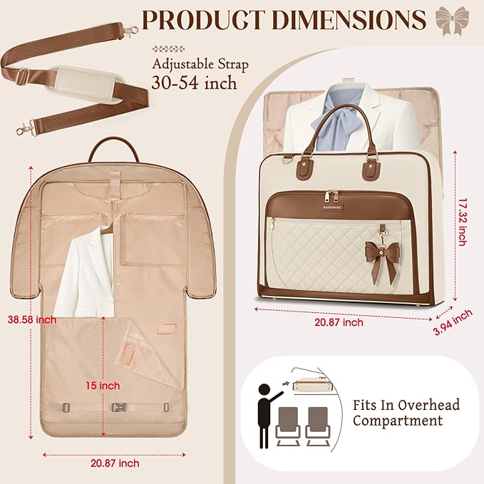 RAINSMORE Garment Bag for Travel Womens Hanging Suit & Dress Travel Bag Foldable Garment Duffle with Pockets & Strap, Carry On Compatible