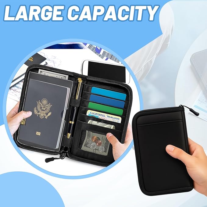 Passport Holder for Travel Essentials, RFID Blocking Protector Passport Wallets, Passport Document Organizer Case for Travel Must Have, Passport Book for Women, Couple, Family Cards, Tickets, ID, Cash