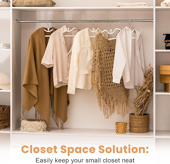 20 Pack Upgraded Short Neck Vertical Space Saver Hangers, 360 Degree Swivel Hooks, Non-Slip Hangers, Liquid Silicone, Smooth as Skin (Not Velvet) - Cream