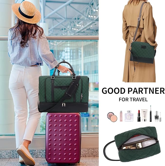 Weekender Bag, Large Travel Duffel Bag for Women, Carry on Overnight Bag with Shoe Compartment and Toiletry Bags