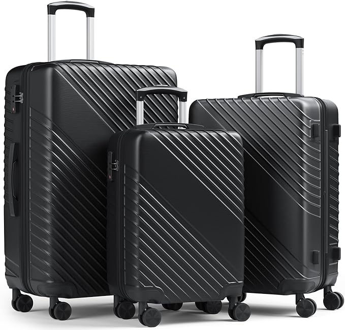 Luggage Sets 3 Piece, ABS Hardside Suitcase Set (20/24/28) with Spinner Wheels, TSA Security Lock, Airline-Approved Carry-On & Lightweight Large Checked Luggage for Business, Travel, Family Vacations