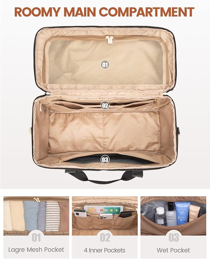 LOVEVOOK Travel Duffle Bag - Weekender & Overnight Bag with Toiletry & Wet Pocket, Carry-On Size, 3pc Set