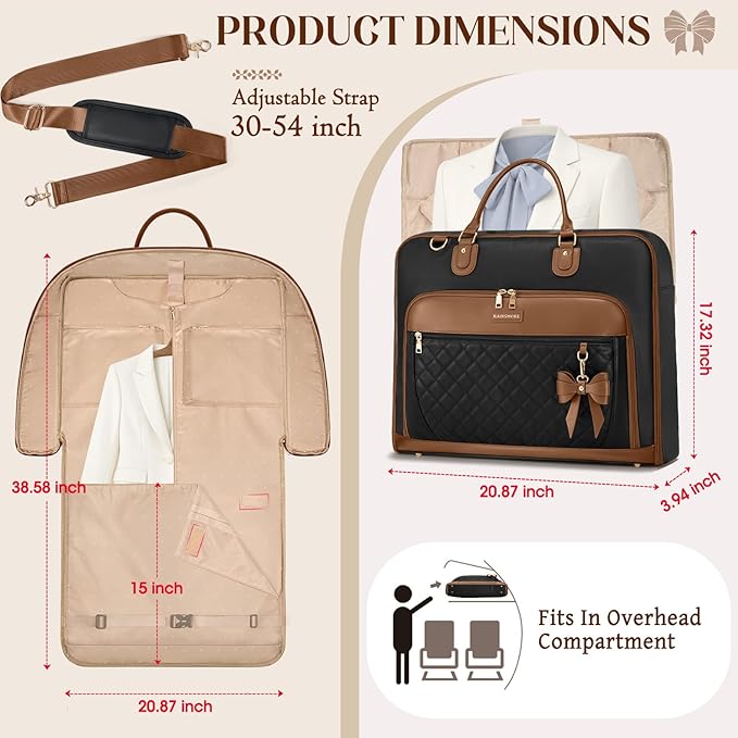 RAINSMORE Garment Bag for Travel Womens Hanging Suit & Dress Travel Bag Foldable Garment Duffle with Pockets & Strap, Carry On Compatible