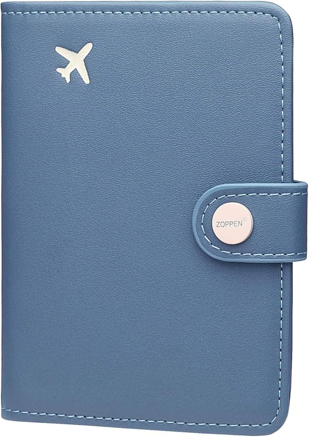 ZOPPEN Passport Holder Women, Passport Cover Travel Wallet Rfid Blocking Passport Wallet Cover Case Travel Essentials Document Organizer, Denim Blue