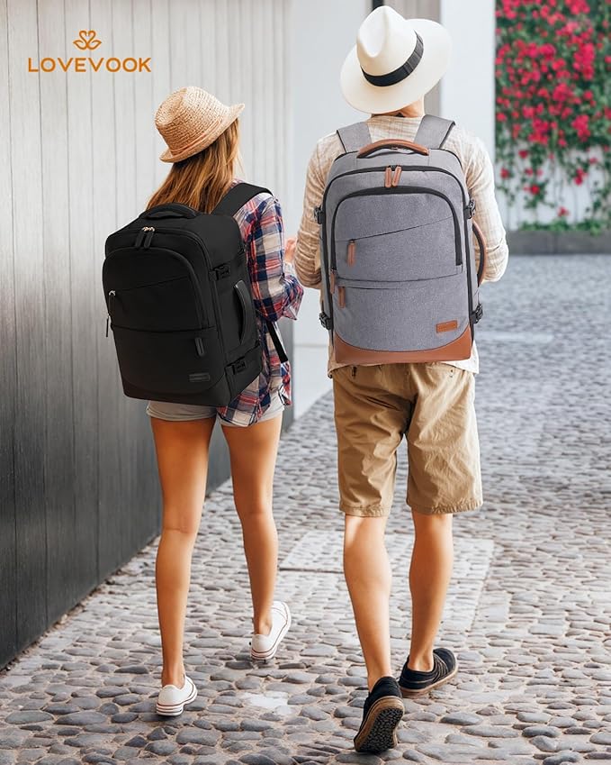 LOVEVOOK Travel Backpack for Women & Men, 40L Carry on Backpack Airline Approved, Large TSA Personal Item Travel Bag fits 17.3" Laptop, Business Weekender Bag for Essentials, 4Pcs