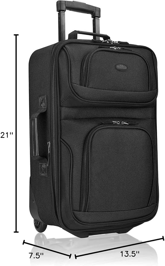 U.S. Traveler Rio Lightweight Softside Rolling Carry-on Suitcase, 2-Wheel Single, Black