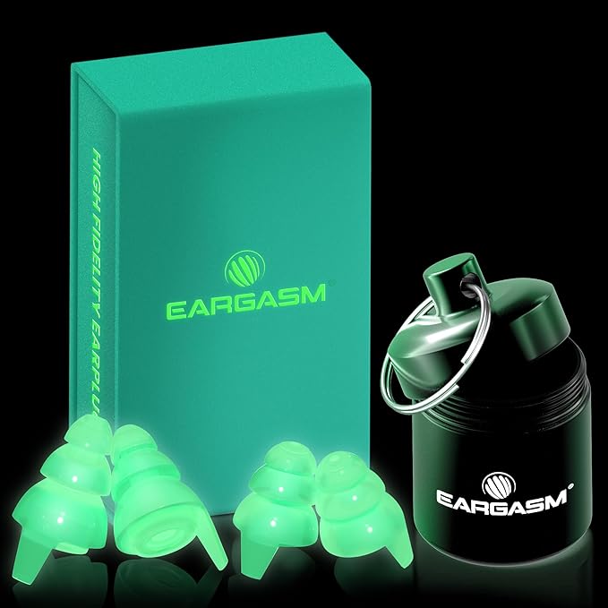 Eargasm High Fidelity Afterglow Glow-in-the-Dark Earplugs for Concerts, Festivals, Musicians, DJs, Night-Life Hearing Protection - Reusable Ear Plugs for High Fidelity Noise Reduction up to 21 dB