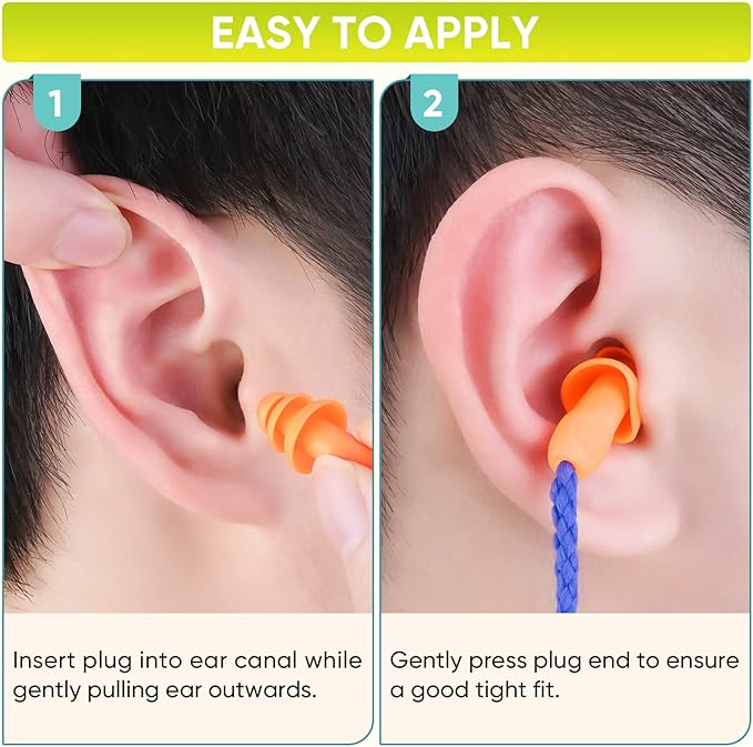 TICONN 100 Pairs Reusable Silicone Ear Plugs for Sleeping Noise Cancelling, Individually Wrapped 25dB NRR Corded Earplugs for Study Concentration Travel (100 Pairs)