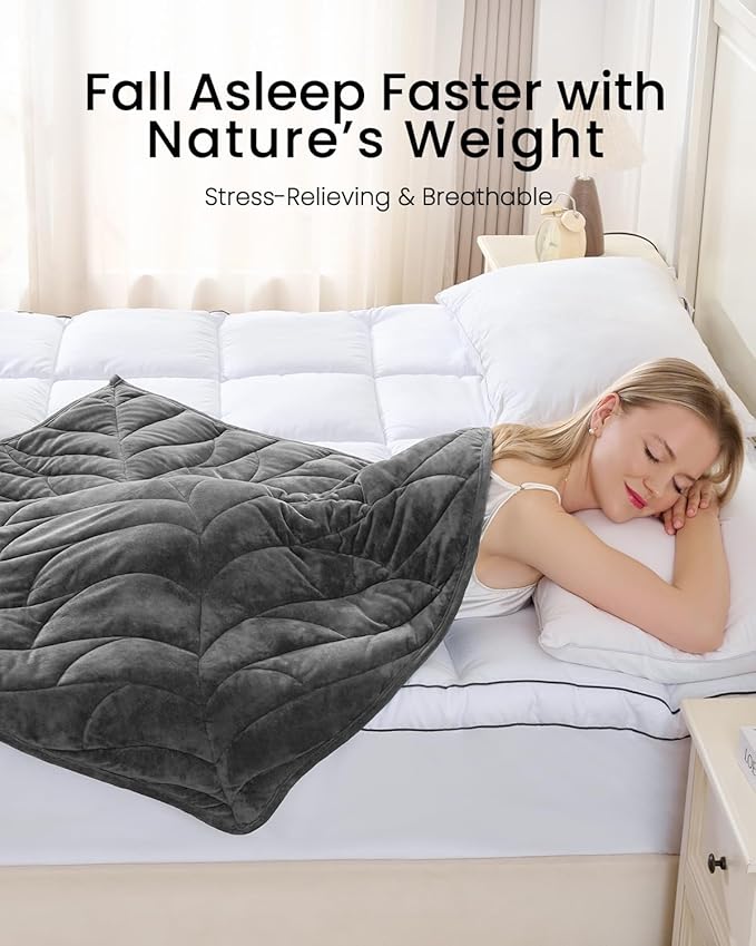 Weighted Lap Blanket 7 lbs 41"×53", Luxury Soft Small Weighted Lap Pad for Adults,Portable Travel Leaf Weighted Throw Blanket for Relaxation, All-Season Use and Machine Washable Deep Gray