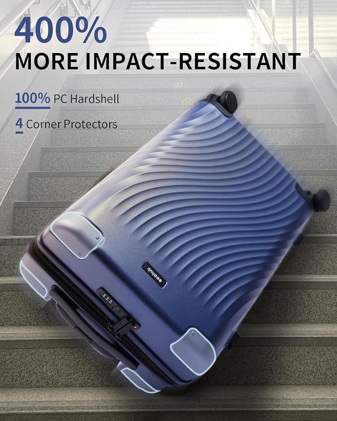 ECOHUB Hardside Expandable Carry On Luggage Sets, Recycled PC 20/24" Rolling Luggage Airline Approved with Spinner Wheels & TSA Lock, Lightweight Hardshell Travel Suitcase, 20+24 inch Carry-on Blue
