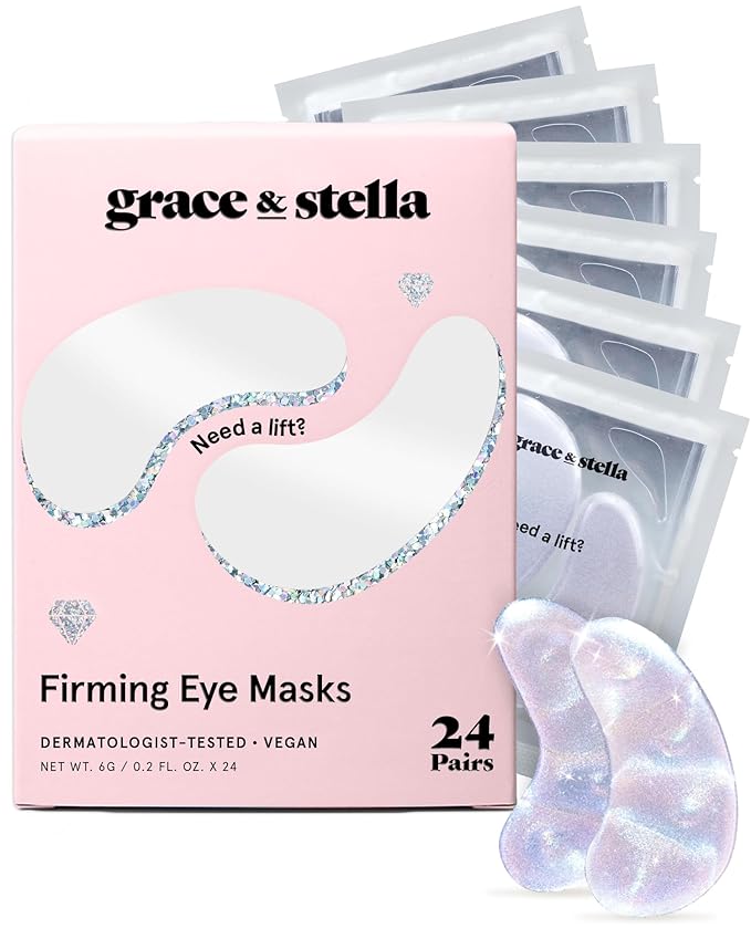 grace & stella Peptide Under Eye Patches with Niacinamide & Rice Extract - Firming Eye Masks for Dark Circles and Puffiness - Friendship Gifts for Women - Vegan, Cruelty-Free (White, 24 Pairs)