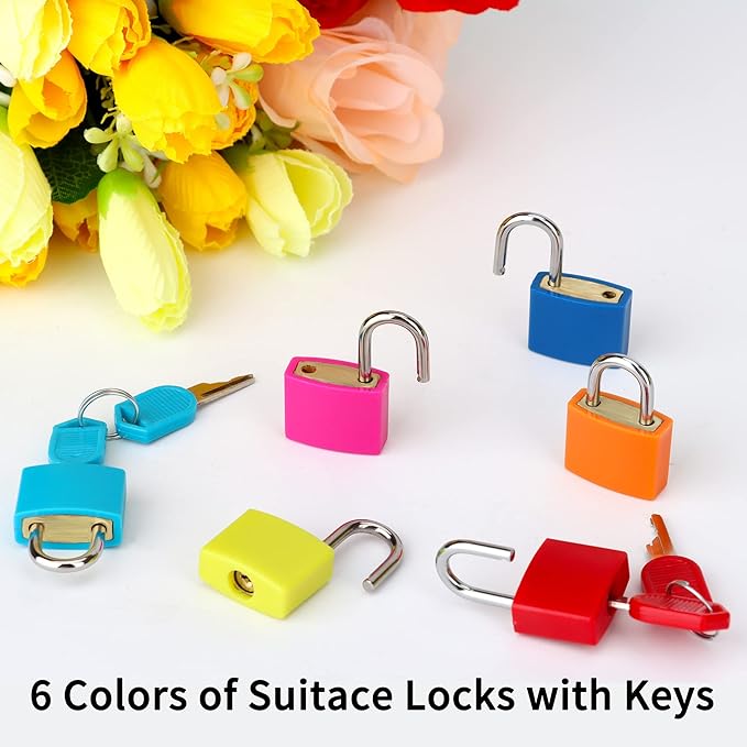 6 Pcs Suitcase Locks with Copper Keys Protect Your Belongings with Febwind's Set of 6 Mini Padlocks Multicolor Durable Locks for Suitcases Backpacks Boxes Cabinet and Laptop Bags