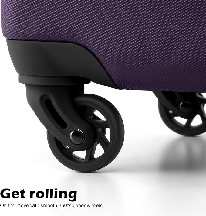 Coolife Luggage 3 Piece Set, Lightweight Durable Hardshell Suitcase set with 360° Spinner Wheels, TSA-approved Lock, Checked Family Travel Luggage sets, 20/24/28 Inch, Purple