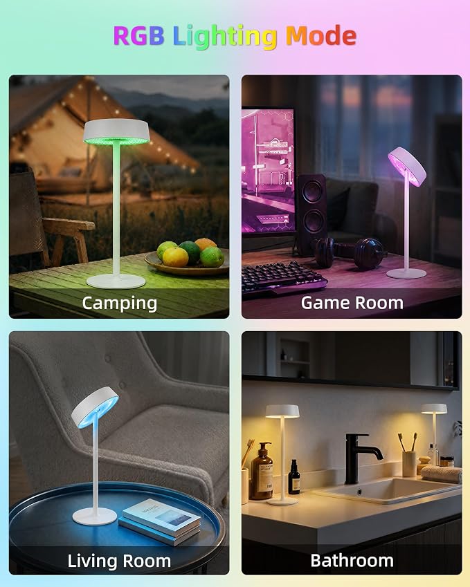 EZVALO Cordless Lamp, Rechargeable Table Lamp, Battery Operated | Portable Outdoor Waterproof, 3 Color Temps RGB, Dimmable Touch Control, LED Memory Function, Restaurant Dining Patio White1Pc