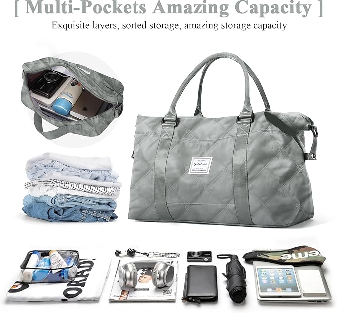 HYC00 Travel Duffel Bag,Carry-on Overnight Weekender Bags for Women,Sports Tote Gym Bag with Wet Pocket
