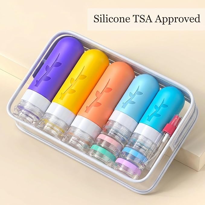 19pack Travel Bottles for Toiletries, TSA Approved Silicone Size Containers for toiletries, Refillable & Leakproof Travel shampoo and conditioner bottles