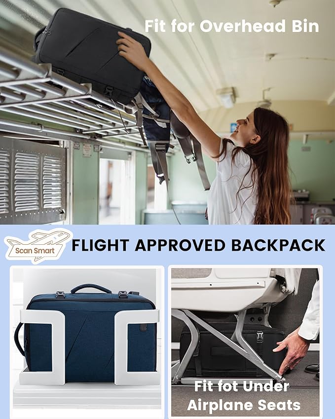 LOVEVOOK Travel Backpack, 40L Extra Large Carry on Backpack, Peersonal Item Bag Flight Approved, Anti-Theft Water Resistant 17 Inch Weekender Backpack for Men Women, with USB Port, Navy Blue