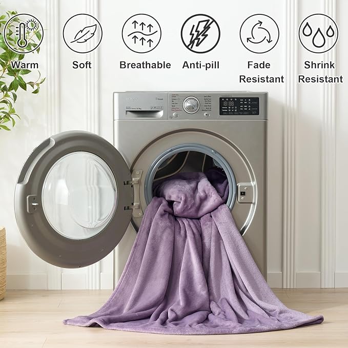 Hansleep Fleece Fog Purple Twin Blanket, Super Soft Flannel Fuzzy Plush Cozy Blanket for All Seasons, Fog Purple, Twin 60x80 Inches