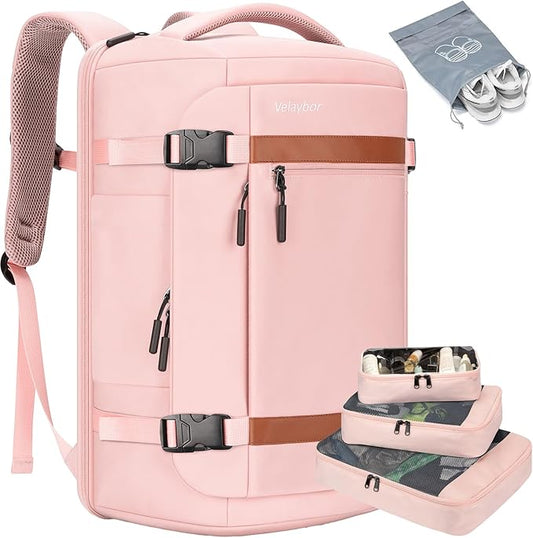 42L Travel Backpack with 4 Packing Cubes, TSA Friendly Flight Approved Carry-On Bag, Water-Resistant Weekender Business Backpack for Men Women, Fits 17.3" Laptop