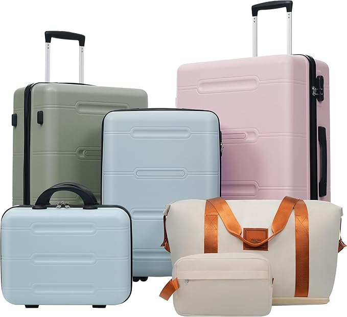 6 Pcs ABS Hardshell Luggage Set Spinner Wheel Suitcase Suitcase